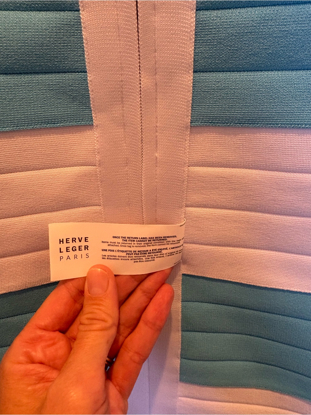 Herv Lger 'The Vip Dress' Blue White Striped Bandage Mini Dress, Nwt, X-Large — image 7 of 8